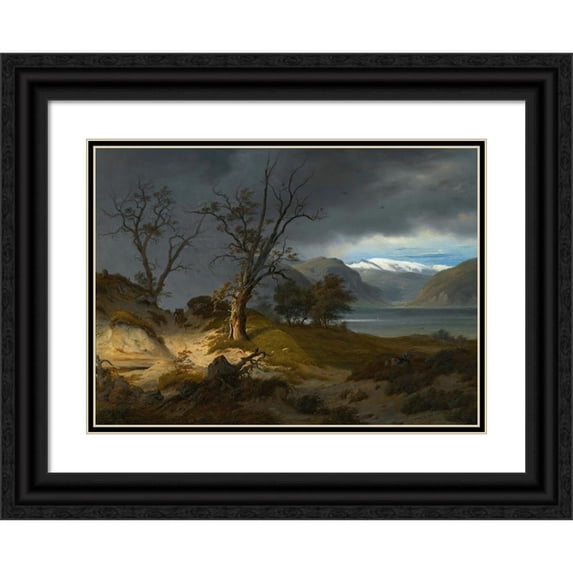 Thomas Fearnley 14x11 Black Ornate Wood Framed Double Matted Museum Art Print Titled: Rider in a Landscape (1834)