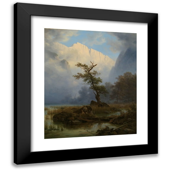 Thomas Fearnley 15x18 Black Modern Framed Museum Art Print Titled - Duck-Shooting an Autum Morning by Konigssee (1835)