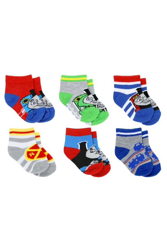 6 Pack Character Faces Ankle Socks (Baby Boys 6-12 Months)