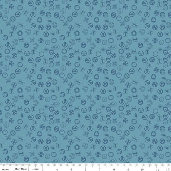 Thomas & Friends 80th Anniversary Railroad Signs Blue Cotton Fabric (1 yard)