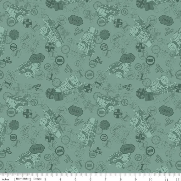 Thomas & Friends™ 80th Anniversary Tonal Toss Green Cotton Fabric (1 yard)