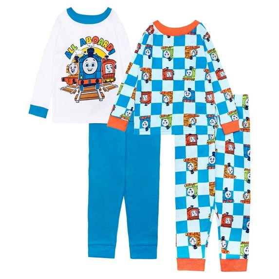 Thomas & Friends Boys' 4-Piece Matching Long-Sleeve Cotton Pajama Set, Snug-fit, Soft & Cute for Kids