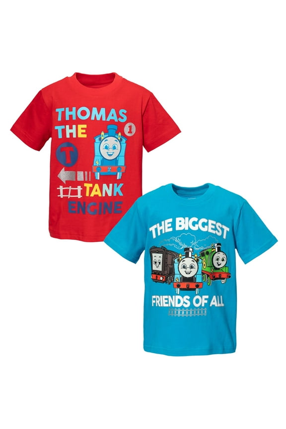 Tank Engine Toddler Boys 2 Pack Athletic Pullover T-Shirts Blue / Red 4T
