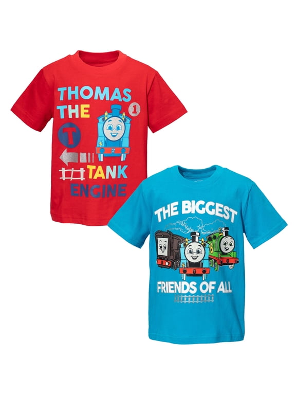 Tank Engine Toddler Boys 2 Pack Athletic Pullover T-Shirts Blue / Red 5T
