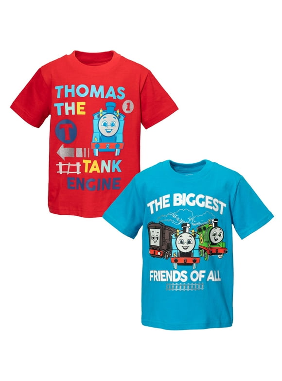 Thomas & Friends Tank Engine Toddler Boys 2 Pack Athletic Pullover T-Shirts Blue / Red 5T