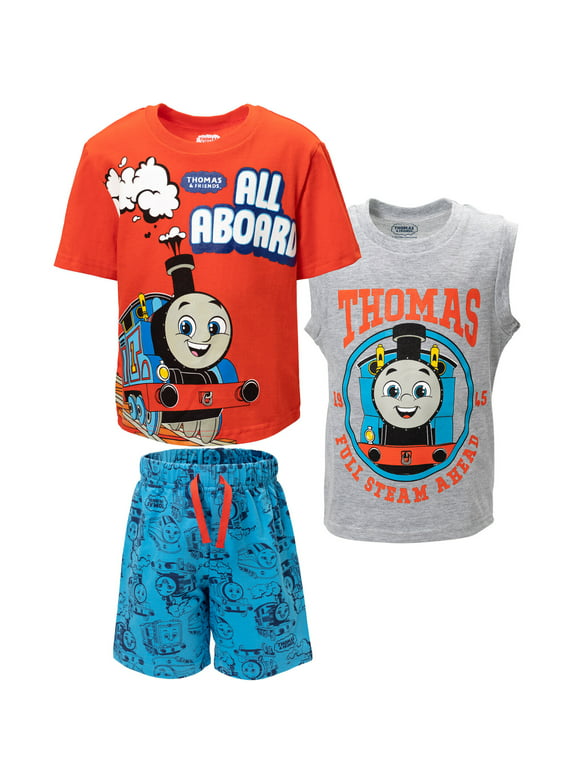 Thomas & Friends Thomas the Train Little Boys T-Shirt Tank Top and French Terry Shorts 3 Piece Outfit Set Toddler to Big Kid