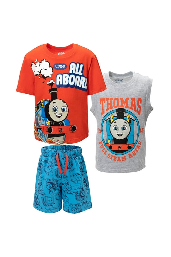 Thomas the Train Toddler Boys T-Shirt Tank Top and French Terry Shorts 3 Piece Outfit Set Toddler to Big Kid
