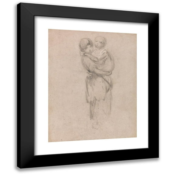 Thomas Gainsborough 12x14 Black Modern Framed Museum Art Print Titled - A Young Girl Holding a Child (ca. 1780)