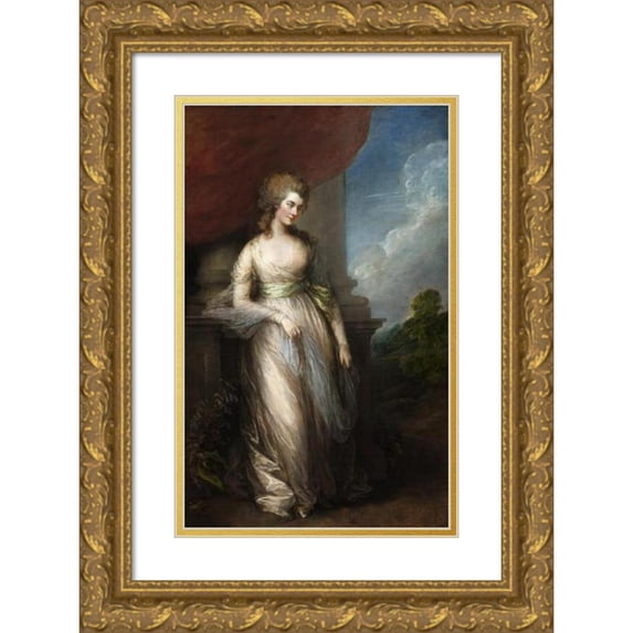 Thomas Gainsborough 13x18 Gold Ornate Wood Frame and Double Matted Museum Art Print Titled - Georgiana, Duchess of Devonshire (1783)