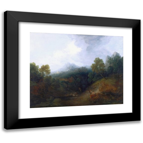 Thomas Gainsborough 14x12 Black Modern Framed Museum Art Print Titled - Landscape with a Flock of Sheep