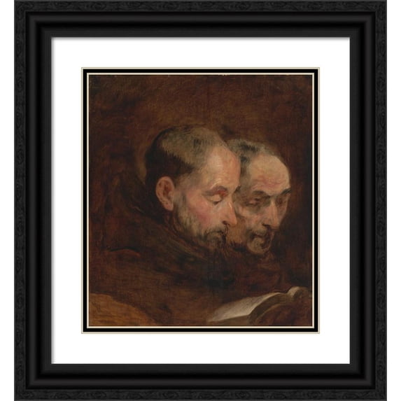 Thomas Gainsborough 15x16 Black Ornate Wood Framed Double Matted Museum Art Print Titled - A Copy After a Painting Traditionally Attributed to Van Dyck of Two Monks Reading