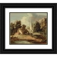 thumbnail image 1 of Thomas Gainsborough 17x15 Black Ornate Wood Framed Double Matted Museum Art Print Titled - Landscape with Cottage and Church, 1 of 5
