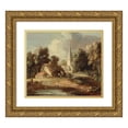 thumbnail image 1 of Thomas Gainsborough 17x15 Gold Ornate Wood Frame and Double Matted Museum Art Print Titled - Landscape with Cottage and Church, 1 of 4