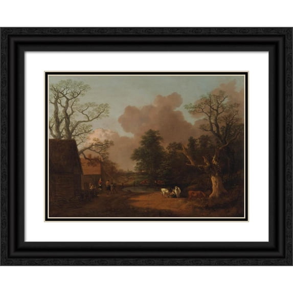 Thomas Gainsborough 18x14 Black Ornate Wood Framed Double Matted Museum Art Print Titled - Landscape with Milkmaid
