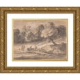 thumbnail image 1 of Thomas Gainsborough 24x19 Gold Ornate Framed and Double Matted Museum Art Print Titled - Wooded Landscape with Figures on Horseback Crossing a Bridge (Between 1775 and 1780), 1 of 4