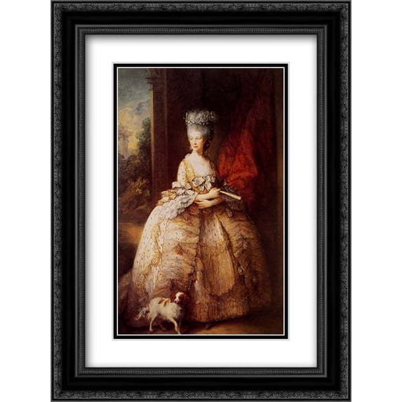 Thomas Gainsborough 2x Matted 18x24 Black Ornate Framed Art Print 'Queen Charlotte'
