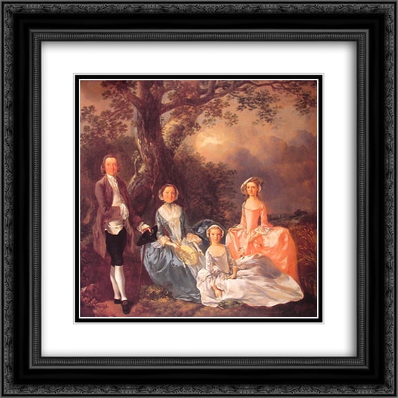 Thomas Gainsborough 2x Matted 20x20 Black Ornate Framed Art Print 'Mr. and Mrs. John Gravenor and their Daughters, Elizabeth and Ann '