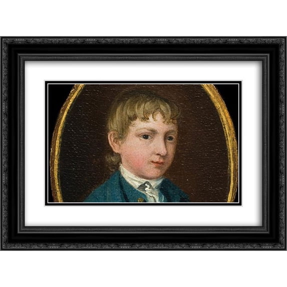 Thomas Gainsborough 2x Matted 24x18 Black Ornate Framed Art Print 'The miniature portrait of a young boy (supposed self-portrait)'