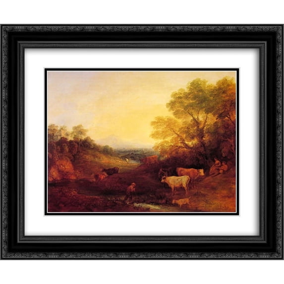 Thomas Gainsborough 2x Matted 24x20 Black Ornate Framed Art Print 'Landscape with Cattle'