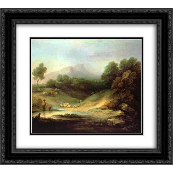 Thomas Gainsborough 2x Matted 24x20 Black Ornate Framed Art Print 'Mountain Landscape with Shepherd'