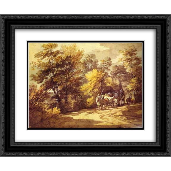 Thomas Gainsborough 2x Matted 24x20 Black Ornate Framed Art Print 'Wooded Landscape with a Waggon in the Shade'