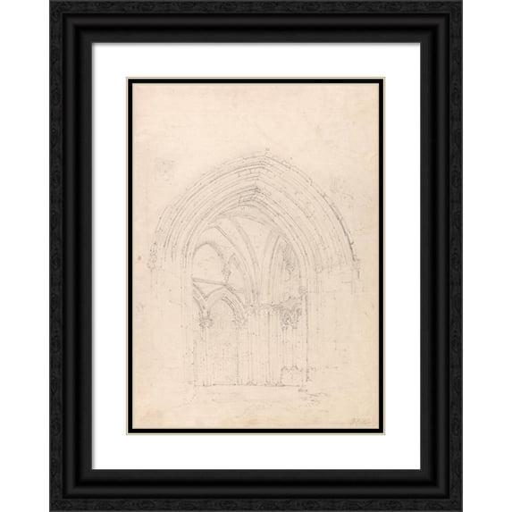Thomas Girtin 11x14 Black Ornate Wood Framed Double Matted Museum Art Print Titled: St. Alban's Cathedral, Hertfordshire (ca. 1797)
