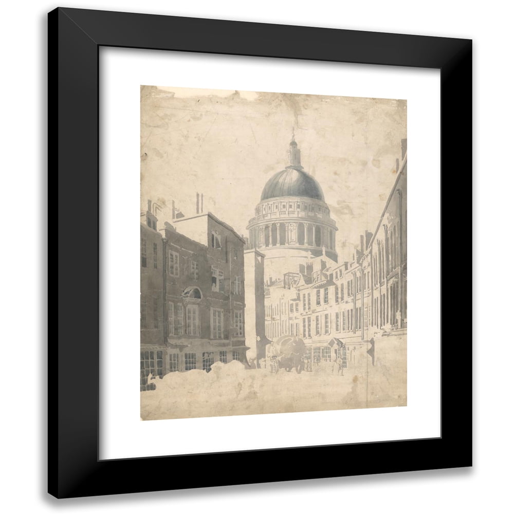 Thomas Girtin 12x14 Black Modern Framed Museum Art Print Titled - St. Paul's Cathedral, from St. Martin's-Le-Grand, London (ca. 1795)
