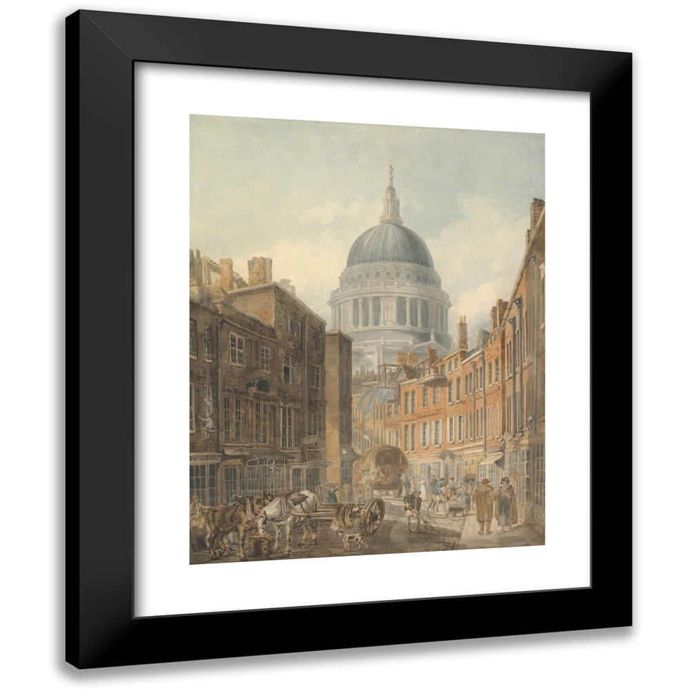 Thomas Girtin 12x14 Black Modern Framed Museum Art Print Titled - St. Paul's Cathedral from St. Martin's-Le-Grand (ca. 1795)