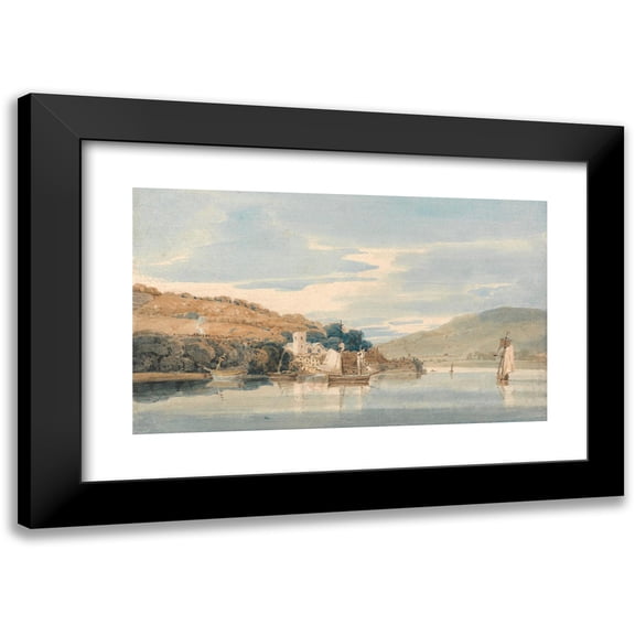 Thomas Girtin 14x10 Black Modern Framed Museum Art Print Titled - Kingswear Seen from Dartmouth, Devon (ca. 1797)