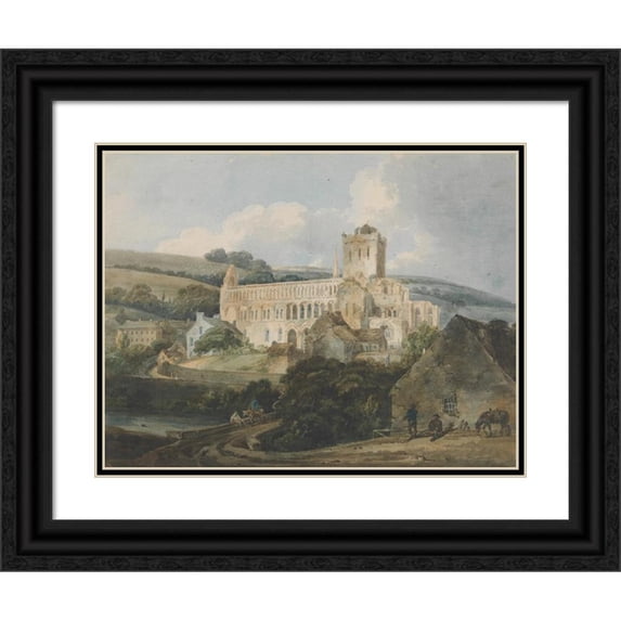 Thomas Girtin 14x12 Black Ornate Wood Framed Double Matted Museum Art Print Titled: Jedburgh Abbey from the South East (1800)