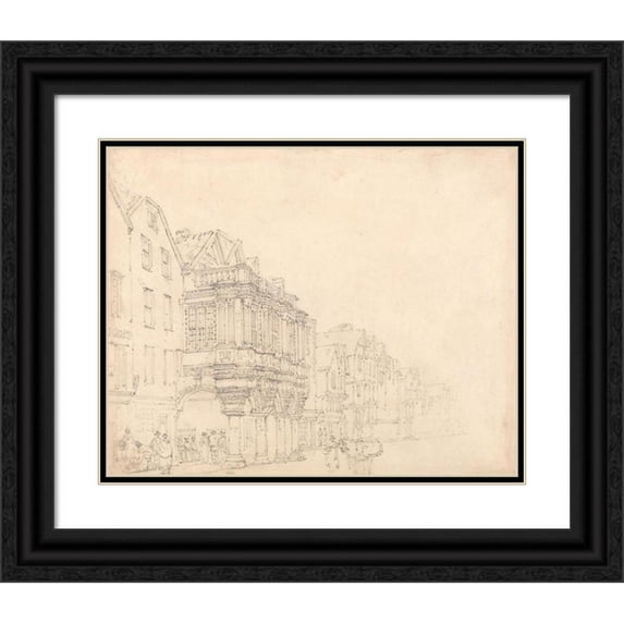 Thomas Girtin 14x12 Black Ornate Wood Framed Double Matted Museum Art Print Titled: The Guildhall, Exeter (ca. 1797)