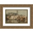 thumbnail image 1 of Thomas Girtin 2x Matted 24x20 Gold Ornate Framed Art Print 'Lancaster Church and Bridge', 1 of 2