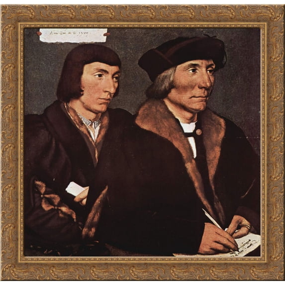 Thomas Godsalve of Norwich and his son, John 20x20 Gold Ornate Wood Framed Canvas Art by Hans Holbein the Younger