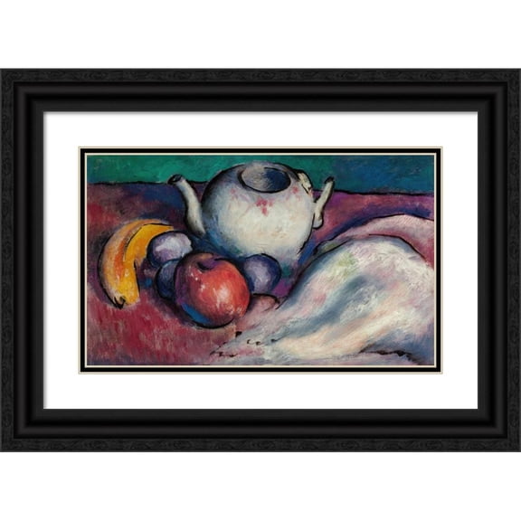 Thomas Hart Benton 24x16 Black Ornate Framed Double Matted Museum Art Print Titled: Still Life with Teapot and Fruit (circa 1912-14)