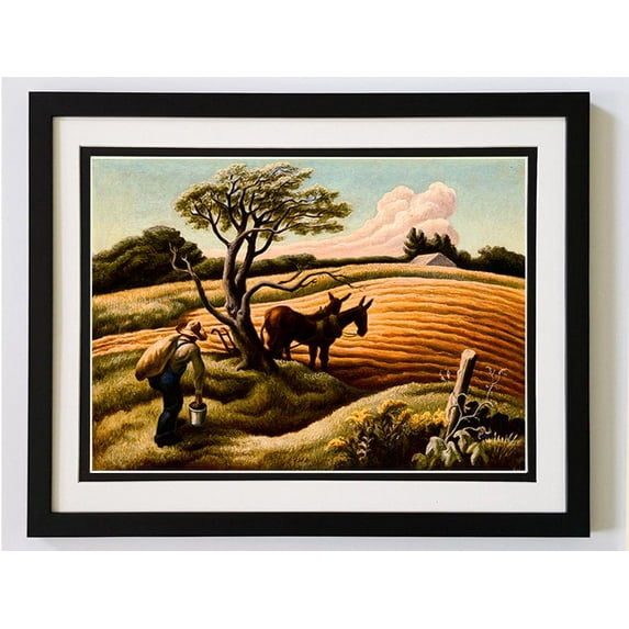 Thomas Hart Benton Spring Landscape Art Skull Custom Framed A+ Quality