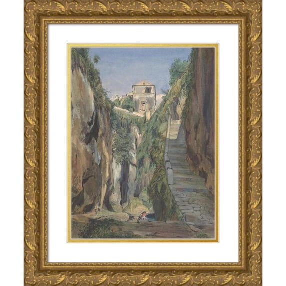 Thomas Hartley Cromek 14x18 Gold Ornate Wood Frame and Double Matted Museum Art Print Titled - A Glen in Sorrento (Mid-19th Century)