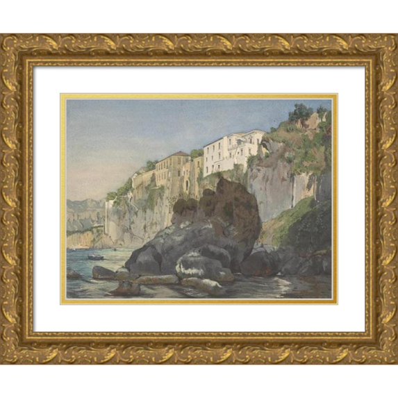 Thomas Hartley Cromek 18x14 Gold Ornate Wood Frame and Double Matted Museum Art Print Titled - Houses at Sorrento (Mid-19th Century)