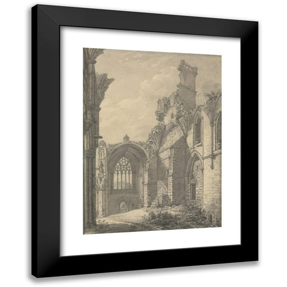 Thomas Hearne 11x14 Black Modern Framed Museum Art Print Titled - Transept of Melrose Abbey, 1778 Near Old Melrose on the River Tweed, Roxburgh (1778)