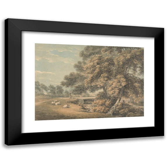 Thomas Hearne 14x11 Black Modern Framed Museum Art Print Titled - The Trees and River in the Park at Coleorton Hall, Leicestershire