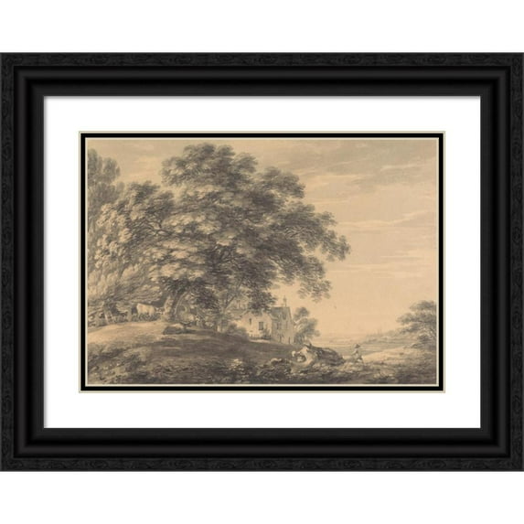 Thomas Hearne 14x11 Black Ornate Wood Framed Double Matted Museum Art Print Titled: Landscape
