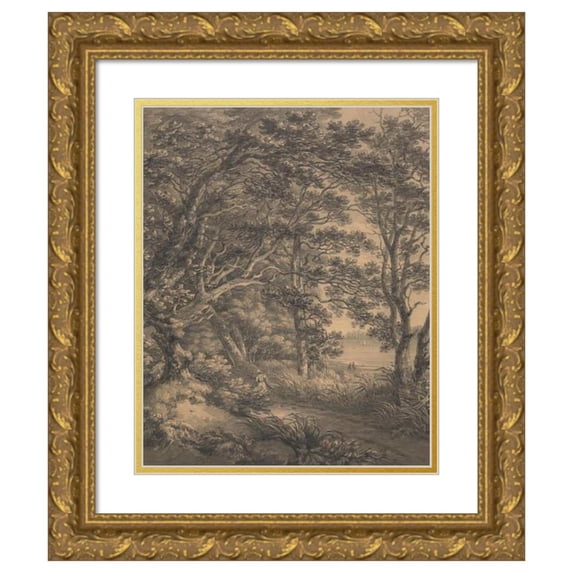 Thomas Hearne 15x18 Gold Ornate Wood Frame and Double Matted Museum Art Print Titled - River Landscape with Figures