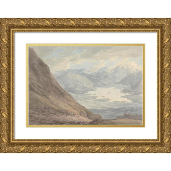Thomas Hearne 18x14 Gold Ornate Wood Frame and Double Matted Museum Art Print Titled - View from Skiddaw Over Derwent Water (Between 1772 and 1782)