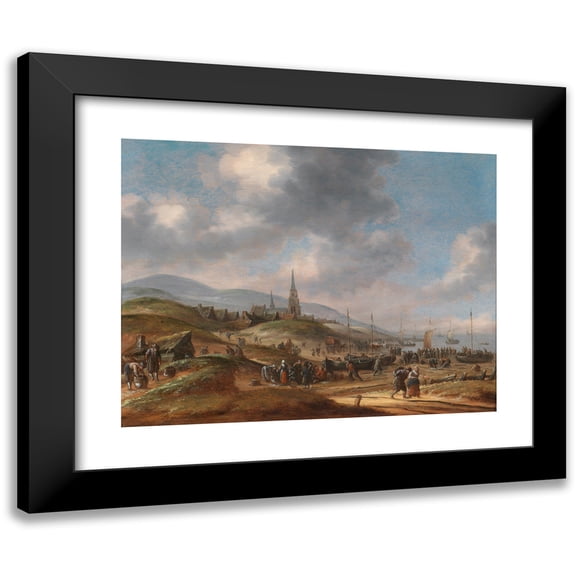 Thomas Heeremans 14x12 Black Modern Framed Museum Art Print Titled - View of the Beach Near Scheveling (1678)