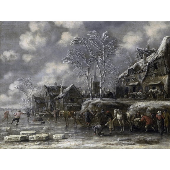 Thomas Heeremans Winter Scene Horses Painting Extra Large XL Wall Art Poster Print