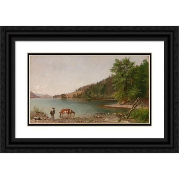 Thomas Hicks 14x10 Black Ornate Wood Framed Double Matted Museum Art Print Titled: Small Landscape (1862)