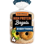 Thomas' High Protein Everything Bagels, 4 count, 21g Protein, Kosher Bagels, 15.5 oz Bag