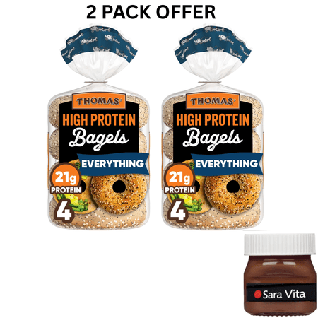 Thomas' High Protein Everything Bagels, 4 Count, 21g Protein, Kosher Bagels, 15.5 oz Bag