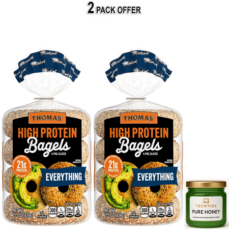 Thomas' High Protein Everything Bagels, 4 count, 21g Protein, Kosher Bagels, 15.5 oz