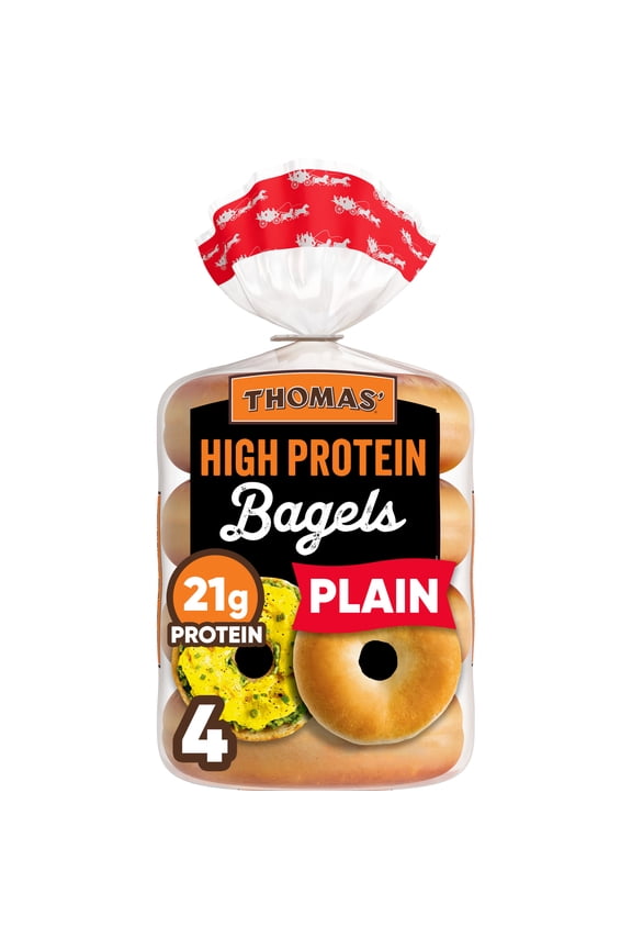 High Protein Plain Bagels, 4 count, 21g Protein, Kosher Bagels, 15.5 oz Bag