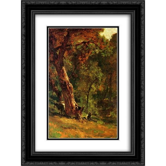 Thomas Hill 2x Matted 20x24 Black Ornate Framed Art Print 'Chinese Man Tending Cattle'